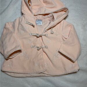 Embroidered Peach Hooded Kids Coat
